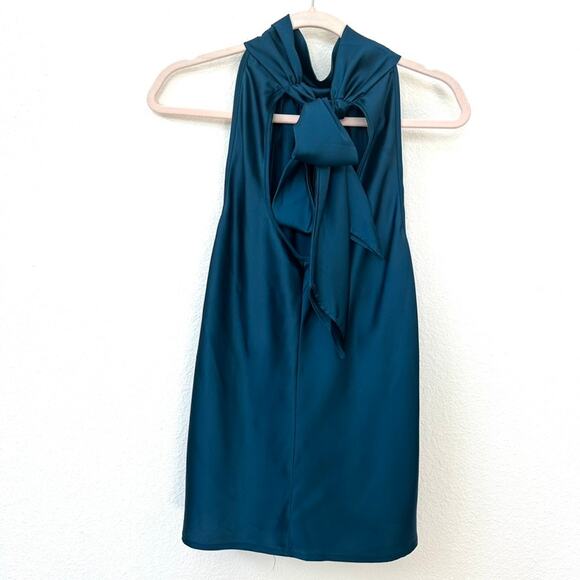 Bishop + Young Jade Blue Satin Neck Tie Halter Top - Size S - Picture 4 of 10